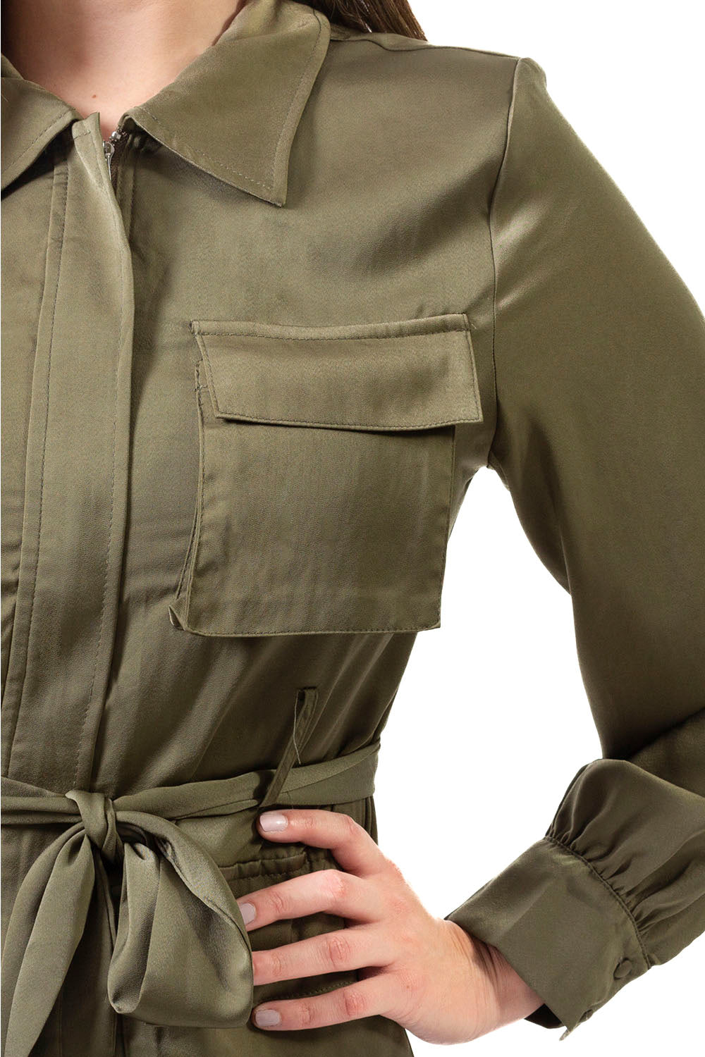 CHEVY POCKET SATIN SHIRT DRESS