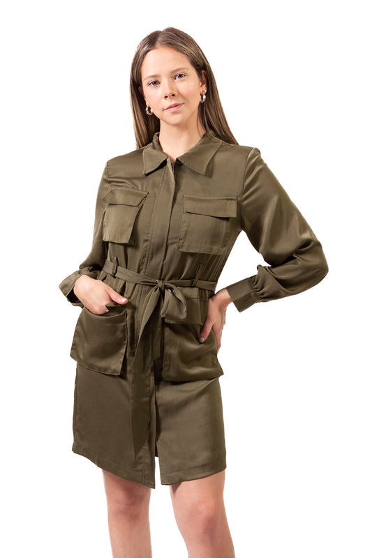 CHEVY POCKET SATIN SHIRT DRESS