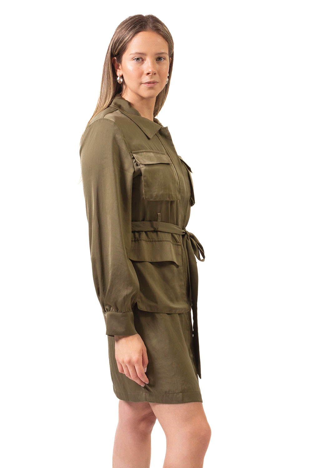 CHEVY POCKET SATIN SHIRT DRESS