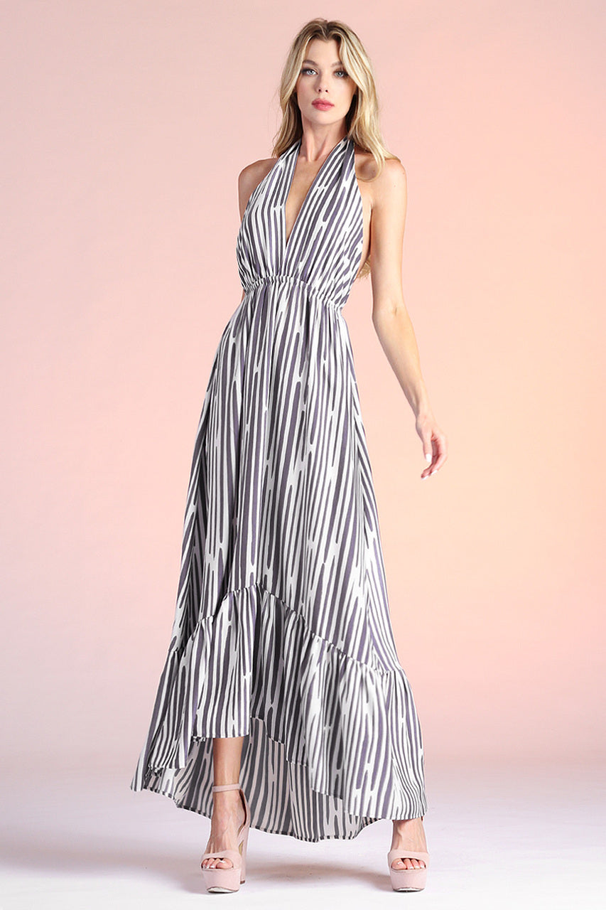 ADELINE STRIPE HALTER MAXI