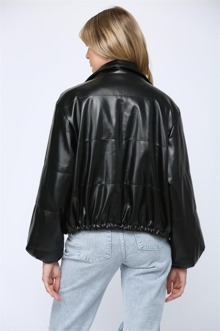 BROOKLYN BLACK LEATHER PUFFER