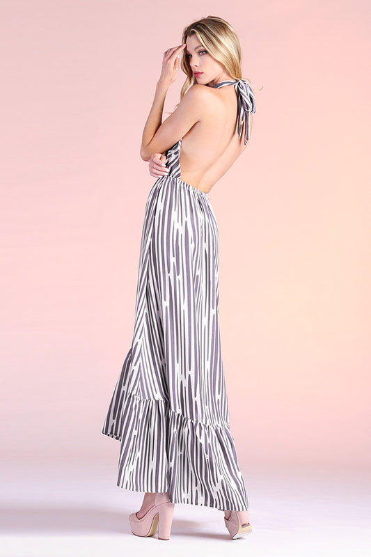 ADELINE STRIPE HALTER MAXI